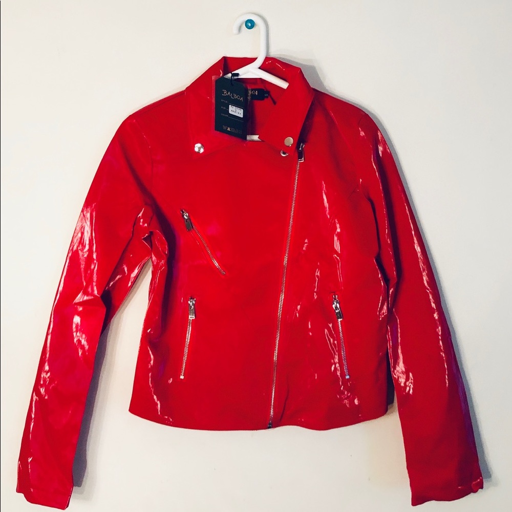 Balboa - Red Chopper Faux Leather Moto Jacket -NEW